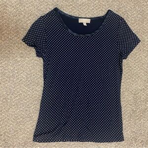 Banana Republic Luxe Touch Career Blue Polka Dot Stretch Women’s Medium Top EUC
